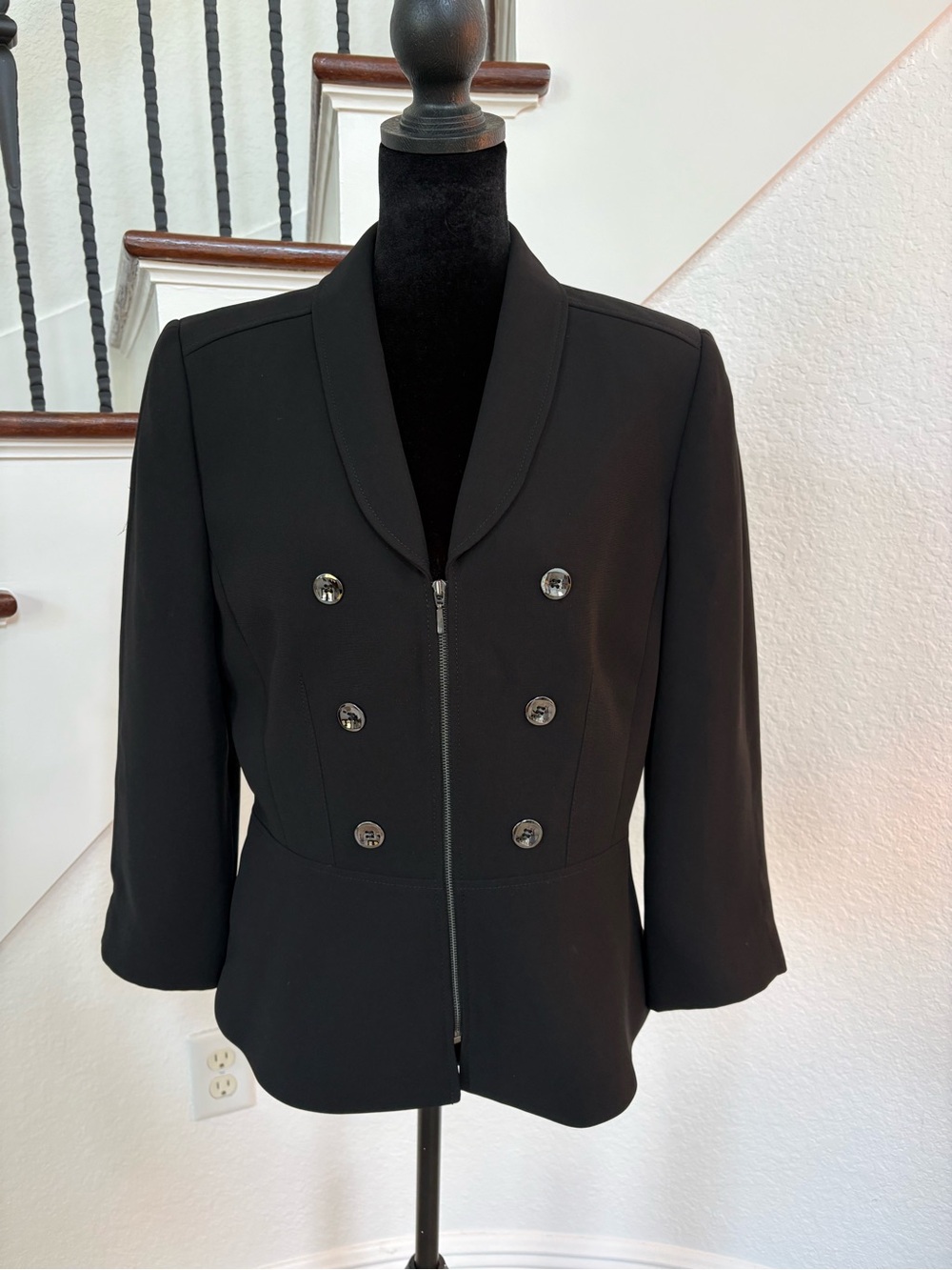Women's Black Double-Breasted Zip-Front Blazer Jacket